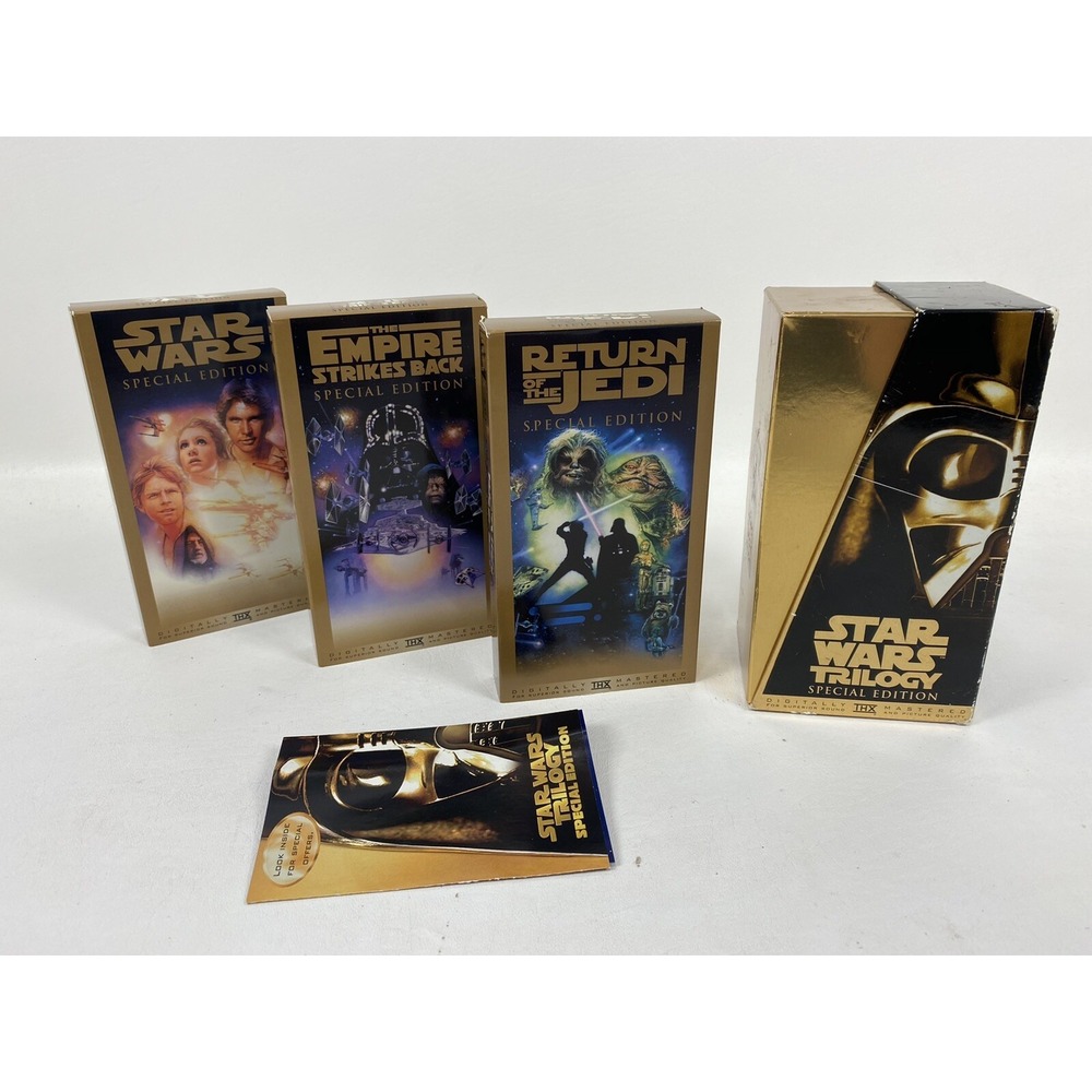 Star Wars Trilogy Special Edition 3 VHS Gold Box Set 1997 Lucasfilm TESTED